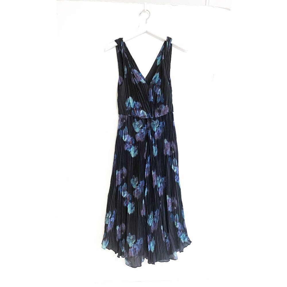 Vince Black Midi Dress with Blue & Purple Floral Print